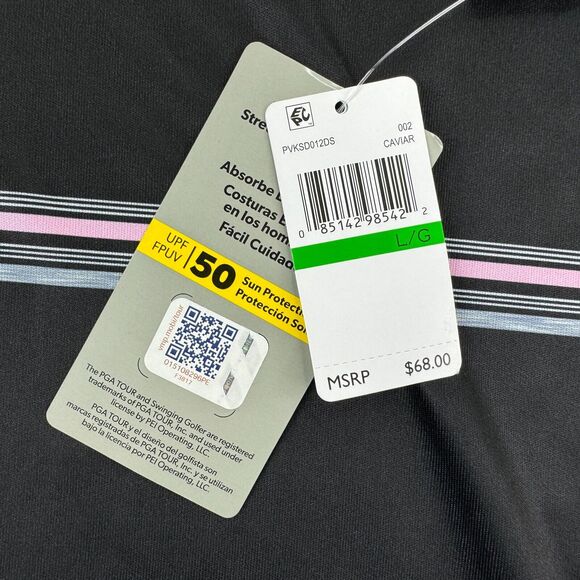 PGA Tour Mens Allover Space Dye Stripe Short Sleeve Golf Polo Shirt Black L - Picture 2 of 4